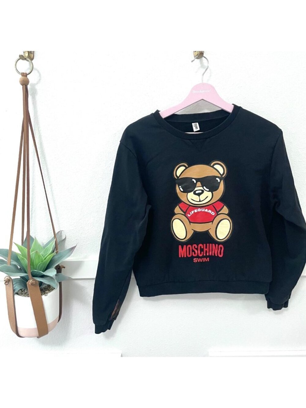 Moschino Swim Velmar Spa Lifeguard Sweatshirt Black Size XS 100% Cotton